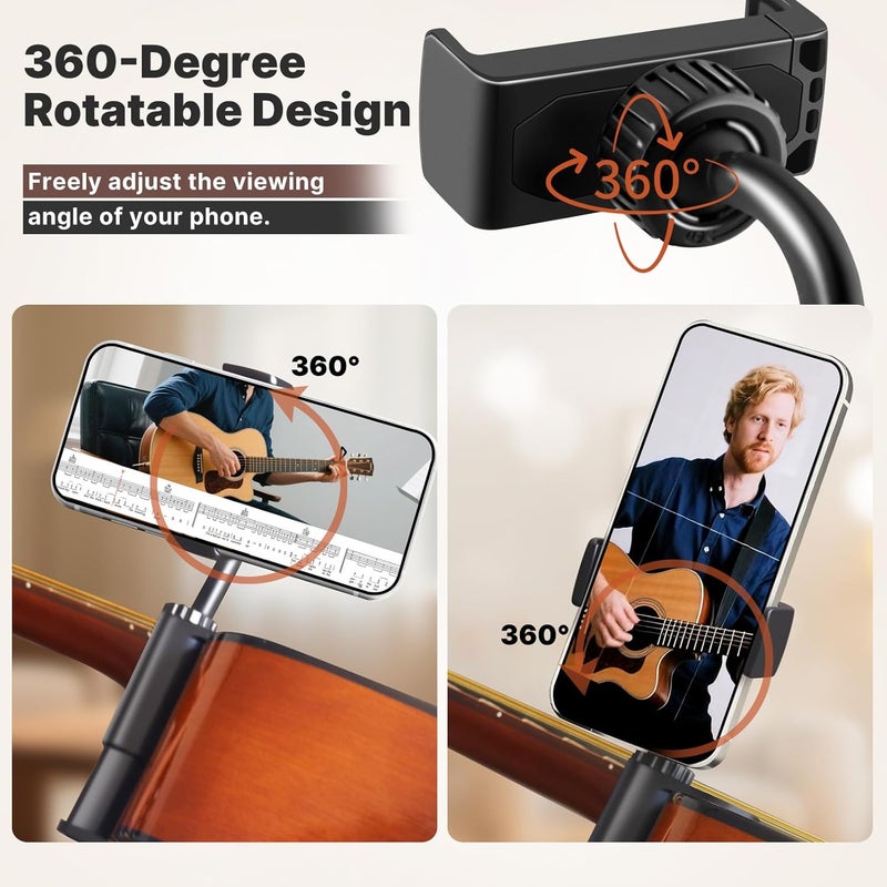 FAELUNE Guitar Phone Holder - Adjustable & Rotatable Guitar Mount for Guitars/Ukulele, Universal Smartphone Compatibility, Ideal for Digital Sheet Music, Teaching Videos, Live Streaming & Recording - Image 3